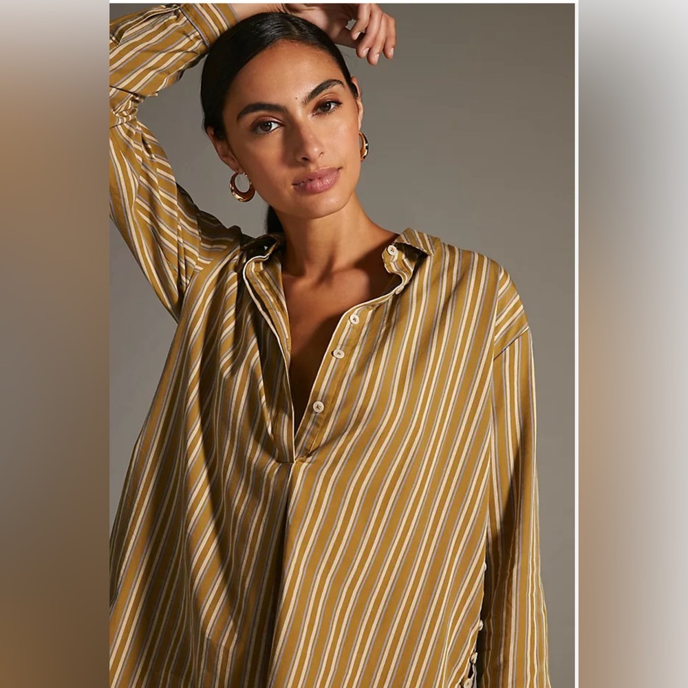 Anthropologie Mustard Striped Button Down Shirt